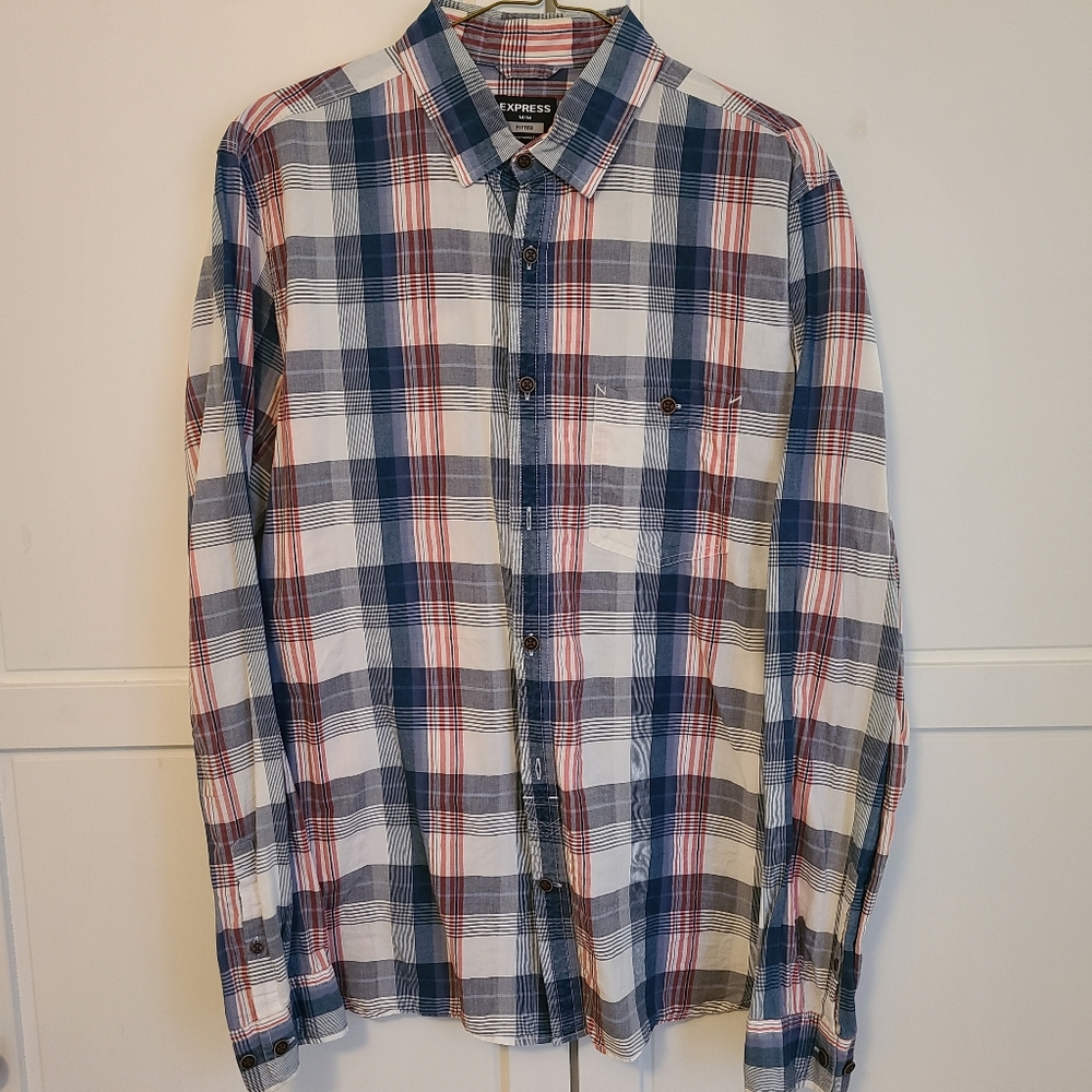Express Fitted Men's Medium Light Plaid Shirt